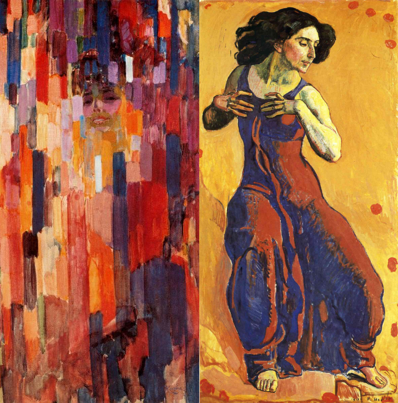 Paintings by František Kupka (left) and and Ferdinand Hodler (right).
